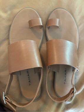 Tahari Brown Leather Slide Sandals